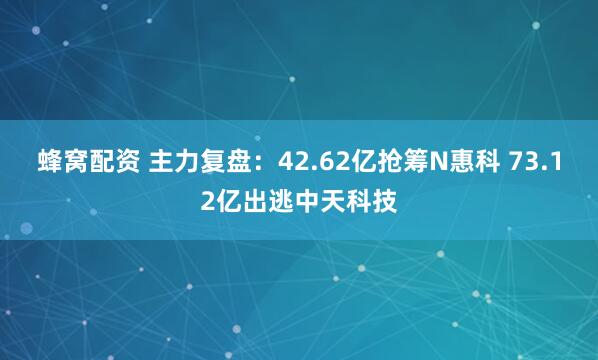 蜂窝配资 主力复盘：42.62亿抢筹N惠科 73.12亿出逃中天科技